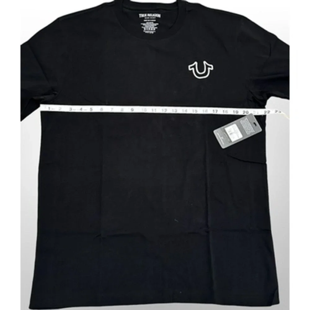 True Religion Shirt Mens XL Jet Black Buddha World Crew Tee Graphic Logo Cotton